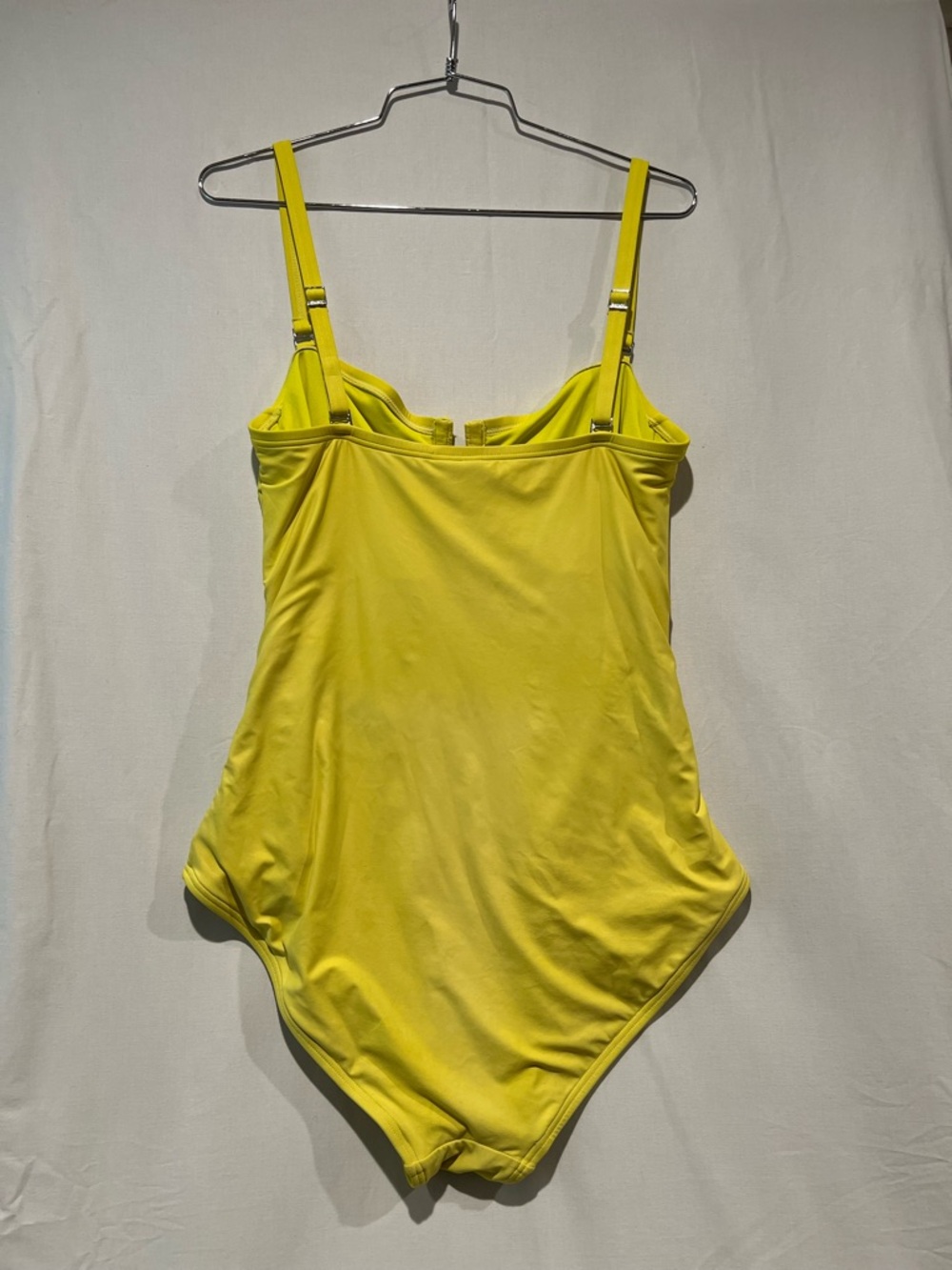 DKNY Bright Yellow Ruched One Piece Swimsuit Removable Straps L - Picture 5 of 9